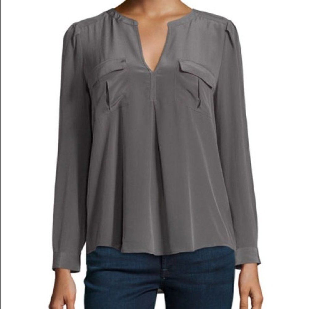 Joie Haim Split Neck Silk Blouse in Cinder Size XS
